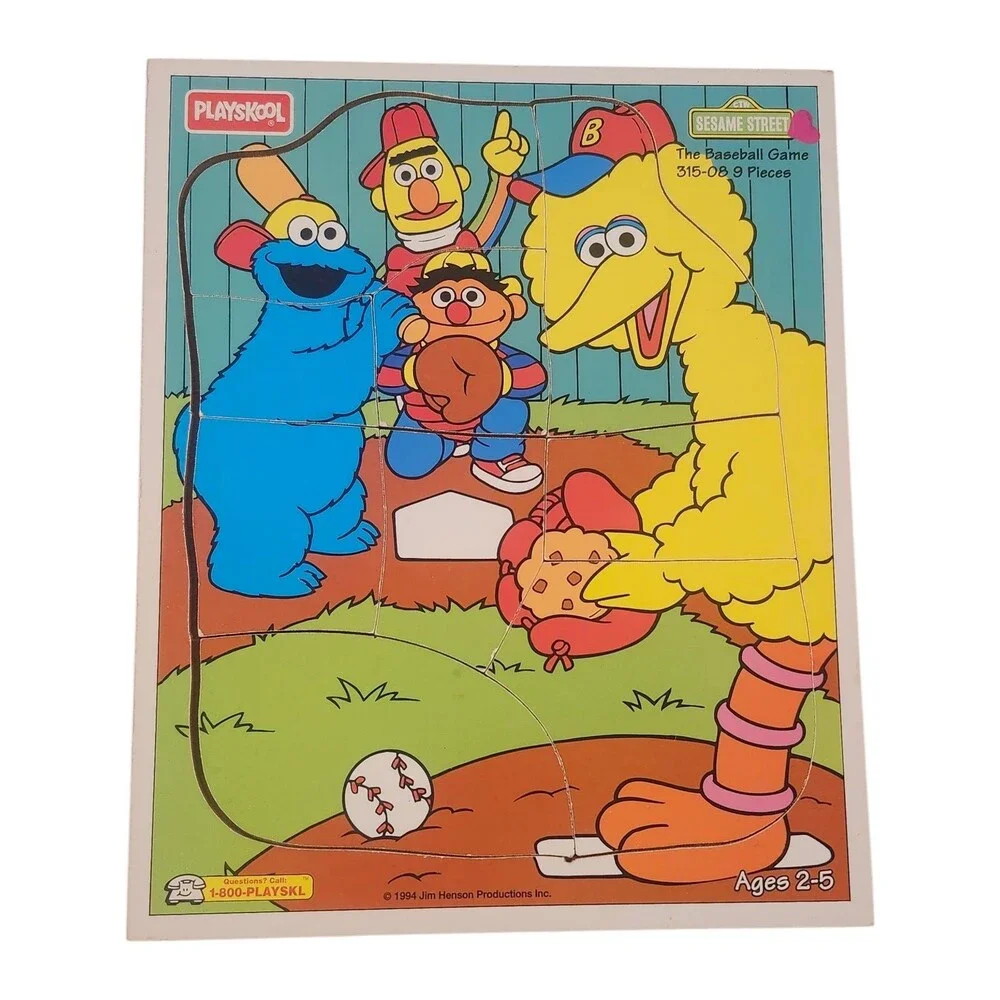 Lot - 2 Vintage Playskool Super Grover Puzzle & Sesame Street Big Bird 70's 90's